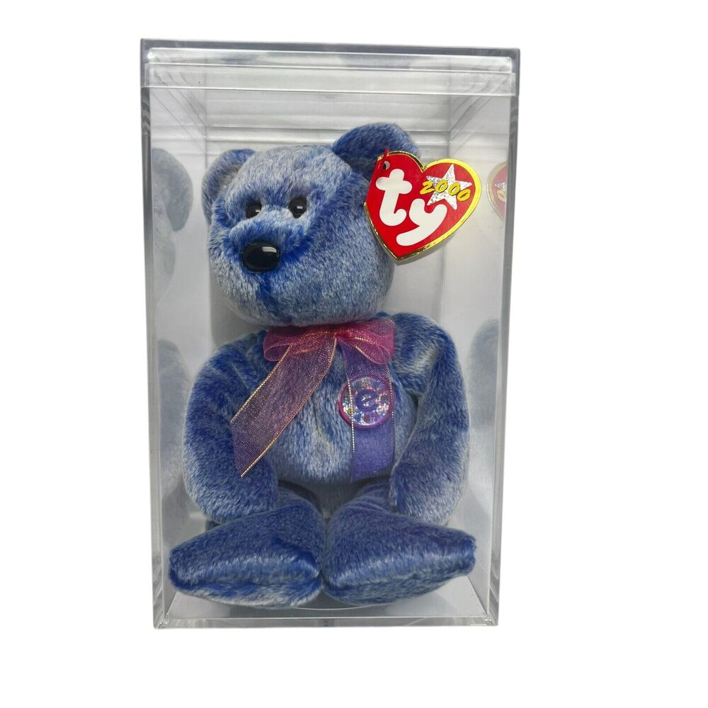 TY 2000 Beanie Babies Periwinkle Bear Retired In Storage Box e Beanie Baby
